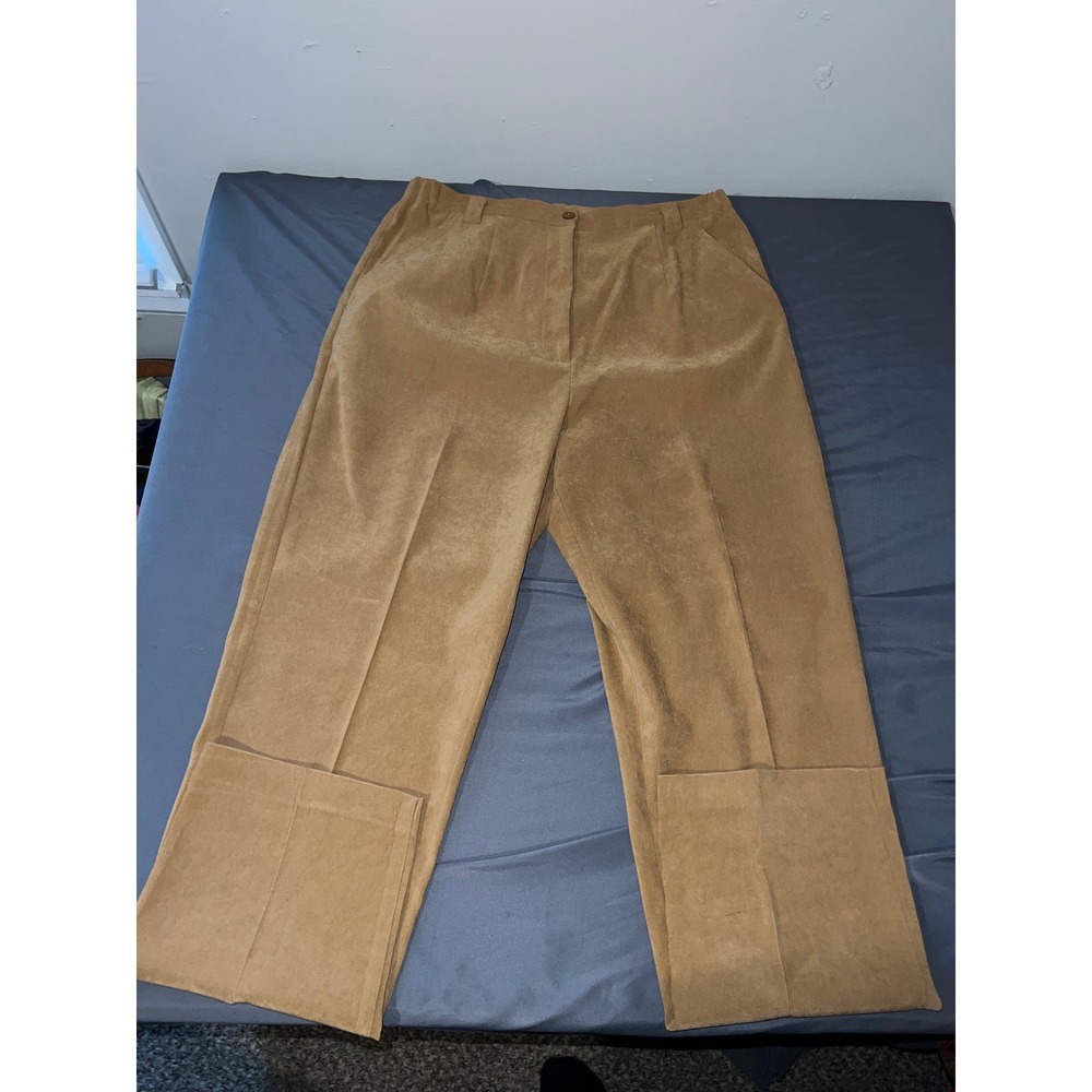 Coldwater Creek Womens Tan Faux Suede Pleated Trousers Size 12 High Rise Pants